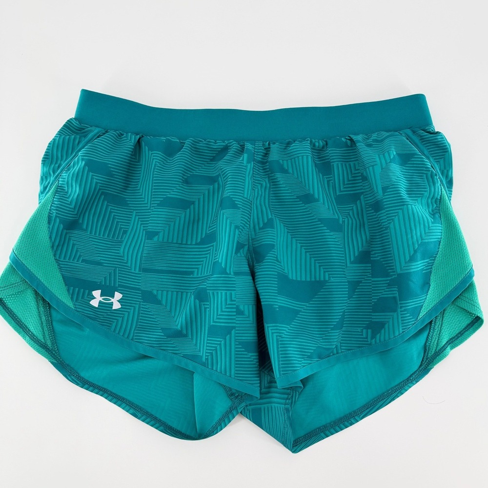 UNDER ARMOUR Women's Teal HeatGear Running Shorts Medium Geometric Lined